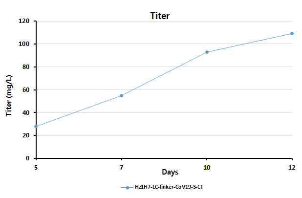 후보물질 Hz1H7-LC-linker-CoV19-S-CT의 일시발현 세 포의 후보물질 생산성