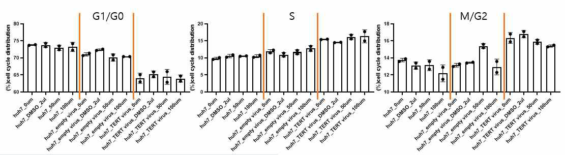 huh7 cell line, cell cycle 주기 확인결과