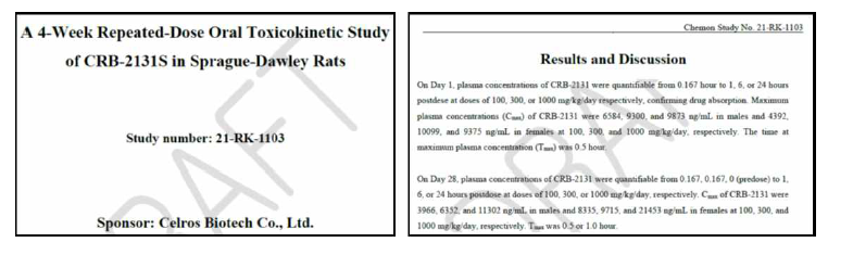 CRB-2131의 4주 반복 oral toxicokinetics