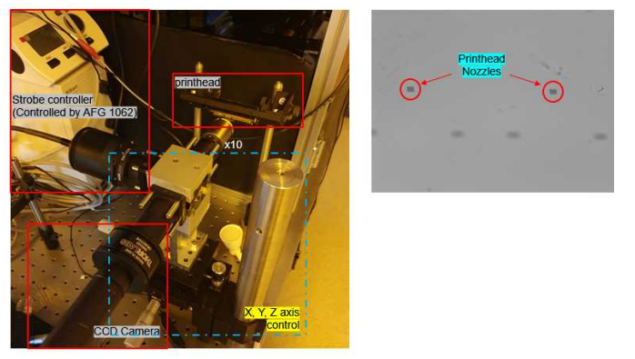 프린터 헤드 상태 평가를 위한 Nozzle plate analyzer