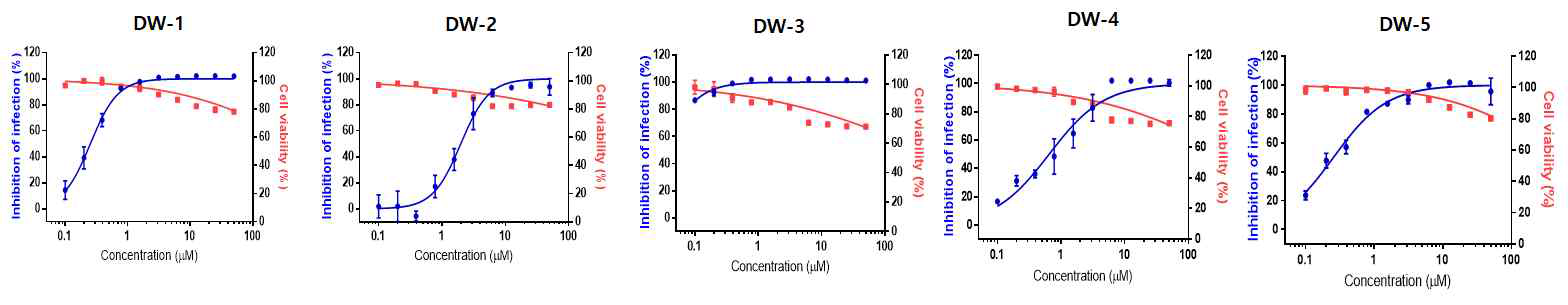 코로나바이러스 감염에 효능을 보인 DW 화합물의 항 SFTS 바이러스 효능 평가