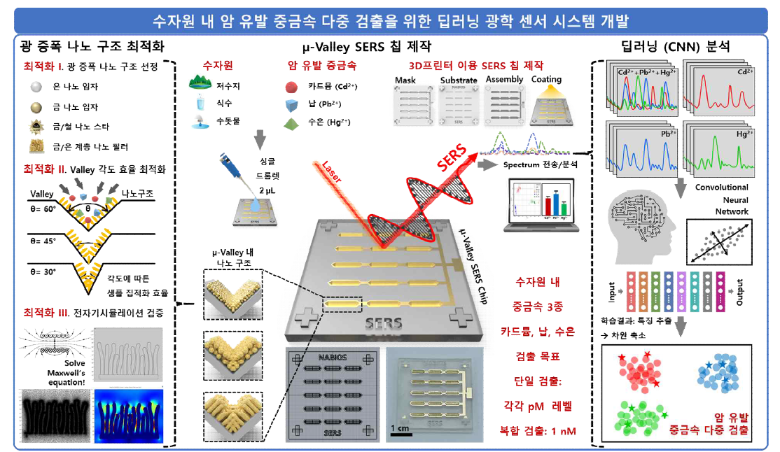 수자원 내 암 유발 중금속 다중 검출을 위한 딥러닝 광학 센서 시스템 개발 모식도