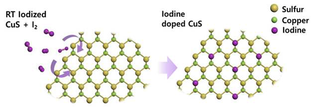CuS 전극의 iodine 도핑 방법.