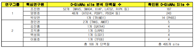 GNRC 당수식화 네트워크 사업단 내 O-GlcNAc 당 수식화 분석 현황