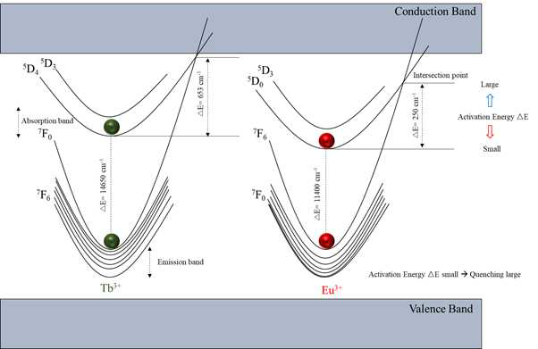 Tb3+ → Eu3+의 에너지 전달 경로