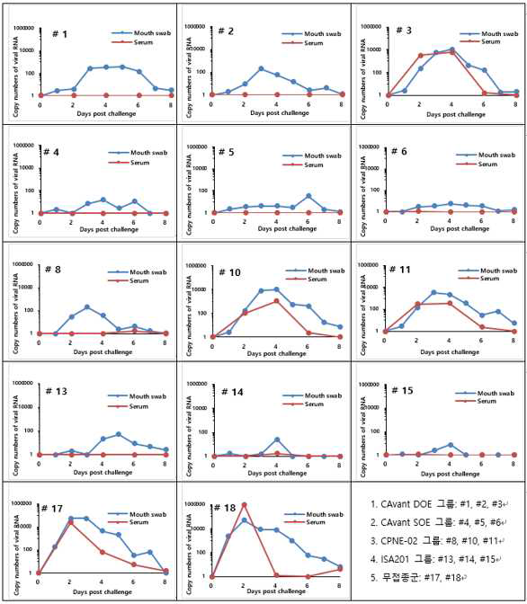 Mouth swab 및 Serum 샘플의 Real-time PCR 결과