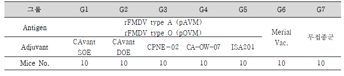 실험동물(마우스) 평가 시험백신 제조내역