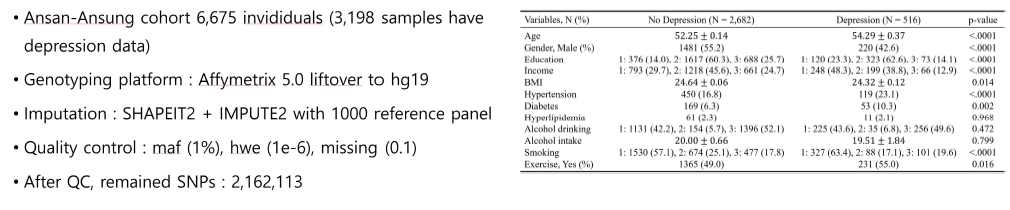 우울증 GWAS 및 MR 분석 기초 데이터셋 정보