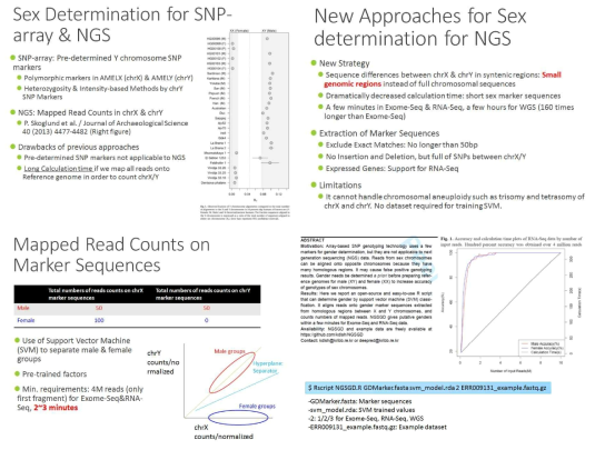현재까지 NGS에서 성별을 결정하는 방법에 설명 및 X/Y 염색체에서 짧은 마커를 기준으로 성별을 결정하는 NGSGD 알고리즘에 대한 설명