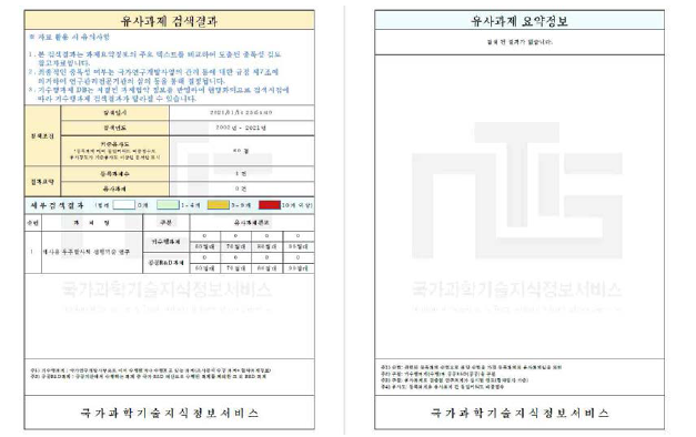 국가과학기술지식정보서비스(NTIS) 유사과제 검색결과