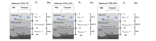 기재면 PTFE 함량이 모세관압 구배에 미치는 영향