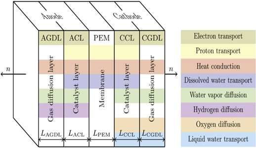 PEMFC에 적용되는 각각의 물리적 현상을 반영한 영역