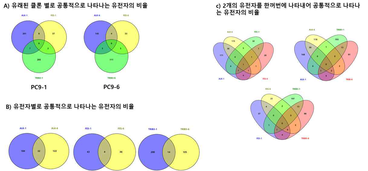 선별된 pattern에 부합하는 유전자의 선택된 비율에 대한 벤다이어그램