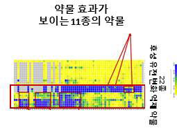 Kinase ORF에 의해 내성 획득된 세포주의 후성 유전변화 억제 약물 22종의 약물 스크리닝에 반응성에 대한 heatmap