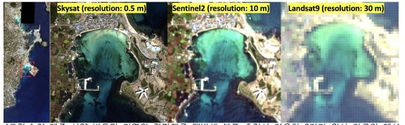 제주 신양 방두만 지역의 갈파래류 대발생 분포 추정시 이용한 3가지 위성 자료의 예시