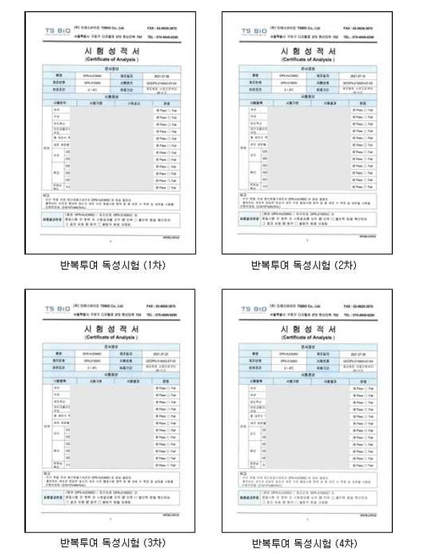 반복투여 독성시험용 비임상시료 생산 요약