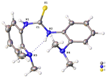 Methyl 치환된 L2 리간드의 분자 구조. 50% 확률의 타원 모형이 적용됐다