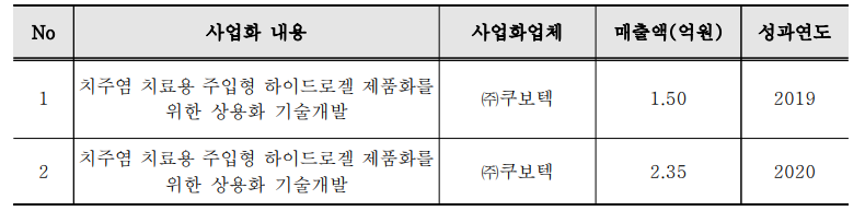 사업화 성과 리스트