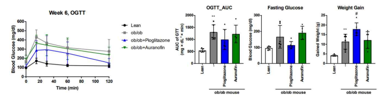 ob/ob 마우스에서 오라노핀의 내당성 개선 효능 평가(6 주차)