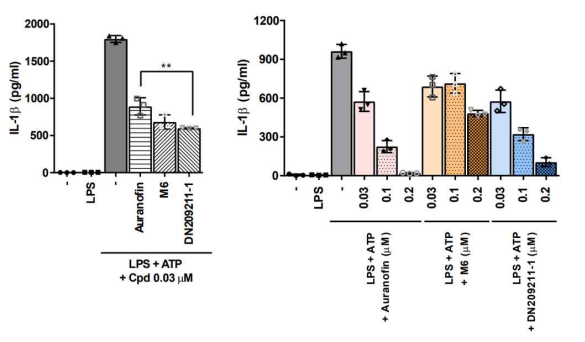 오라노핀, M6와 DN209211-1가 NLRP3 인플라마좀 활성에 미치는 영향