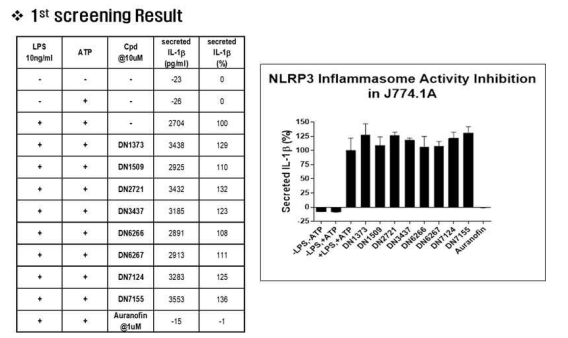 J774.1A 세포에서 인플라마좀 활성 억제 정도 평가
