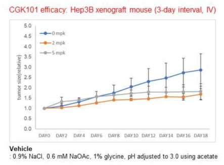 Hep3B 이종이식 생쥐모델에서의 CGK101의 항종양 효력 시험