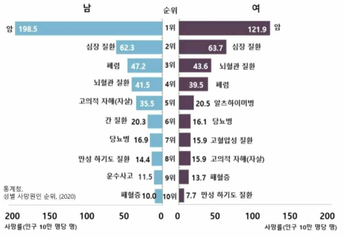 성별에따른사망원인별순위