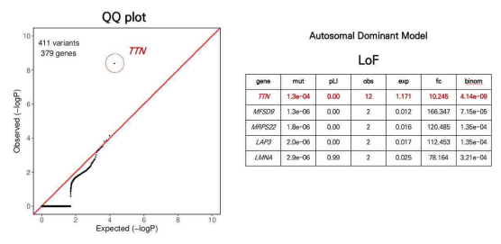 The results of gene burden test with rare LoF mutations