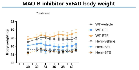 알츠하이머 마우스 모델에서의 MAO-B inhibitor투여에 의한 body weight 변화