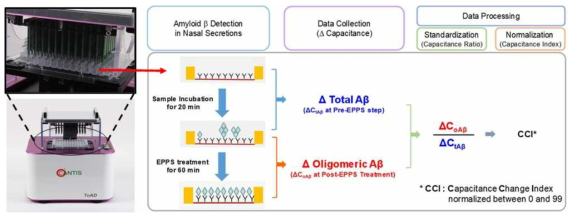 ToAD Aβ/EPPS 치매진단기기를 이용한 플라즈마 검체 분석 메커니즘 및 데이터 표준화 및 정규화를 통한 CCI 지수의 도출 방법