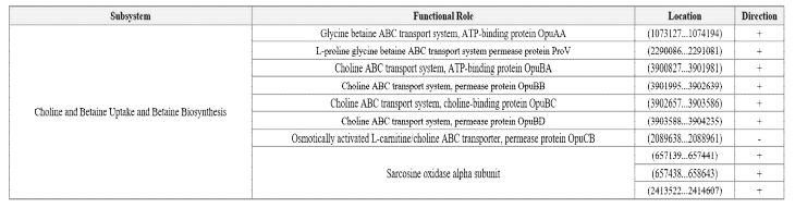 Summary of protein coding sequences - Stress Response; Choline and Betaine Uptake and Betaine Biosynthesis