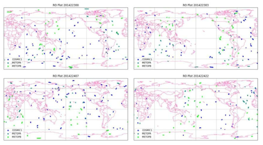 Horizontal distribution of GPS RO observations on 15 August 2014