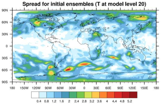 Horizontal distribution of initial ensemble spread for temperature variable at 20th level