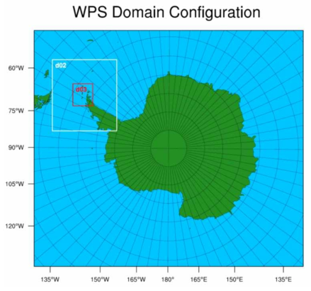 WRF 모델 수행을 위한 수평해상도가 27, 9, 3 km인 3개의 모의영역