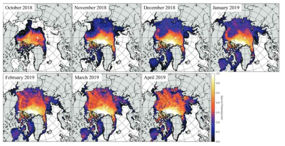 수동마이크로파 자료로부터 생산된 일간 북극 해빙두께 지도