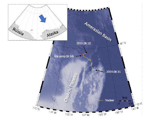 해빙 표면에 설치된 GPS 위치 변화