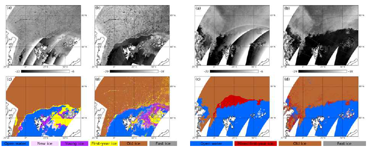 개발된 해빙 유형 분류 알고리즘 적용 결과와 NIC 주간 해빙 지도의 비교