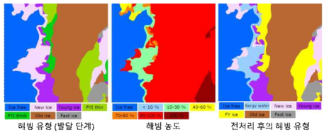 원본 NIC 해빙 유형 지도를 훈련용으로 단순화시켜 가공하는 과정