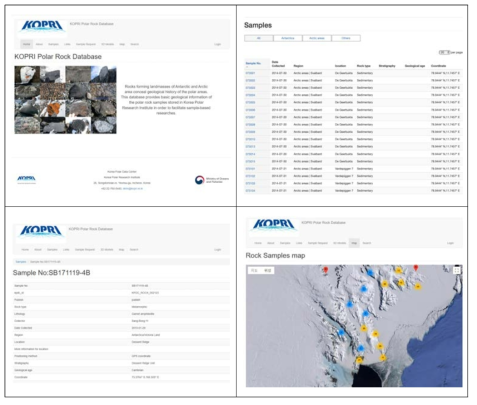 KOPRI Polar Rock Database 통한 암체 주요 정보 제공. 지도를 통한 위치 정보 가시화