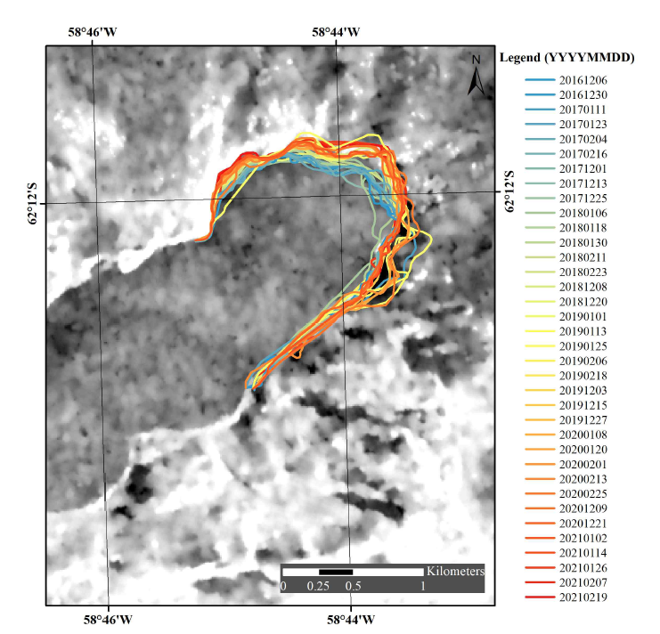 Glacier retreat mapping using imaging radar from 2016 to 2021