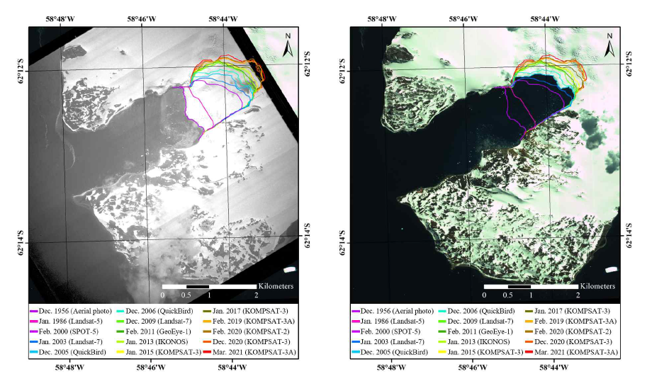 Coastal glacier boundary mapping result using time series aerial and satellite data from 1956/1957 to 2020/2021
