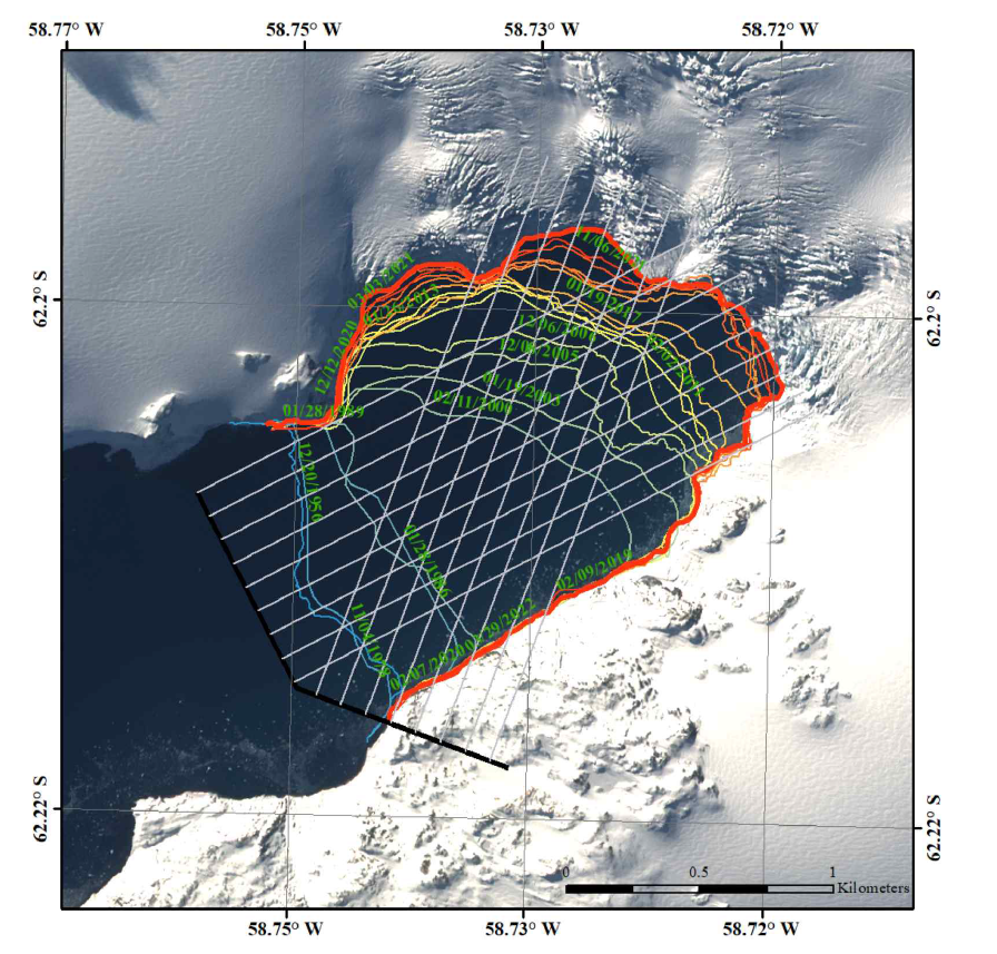 Glacier retreat detected at Marian Cove from DSAS analysis