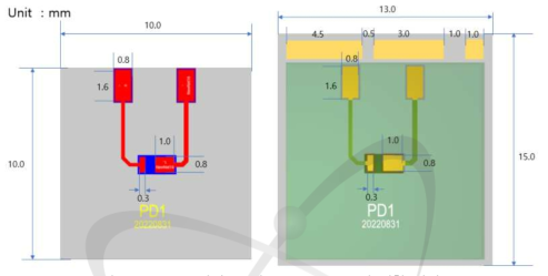 Si 포토다이오드와 flexible-PCB의 결합 설계도