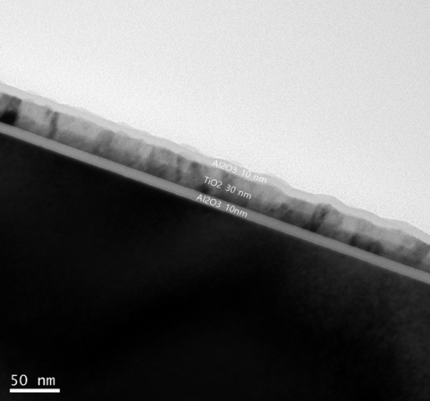 Al2O3/TiO2/Al2O3 다층박막 봉지재층 TEM 이미지