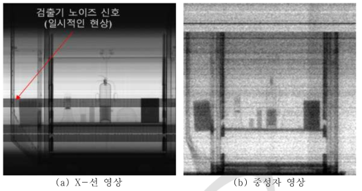 6가지 샘플에 대한 X-선 (a)과 중성자 (b) 영상