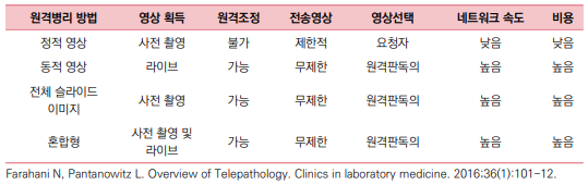 원격병리 전달 방법 비교 자료