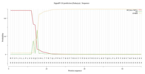 SignalP 프로그램을 이용한 signal peptide 분석 (1-16 a.a.)