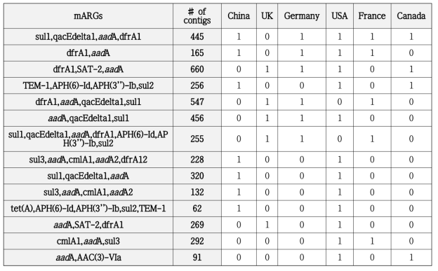 2개 이상의 국가에 분포하는 환경 간 교차 전파 ARG cluster