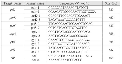 E. faecium 용 primer pair sequences