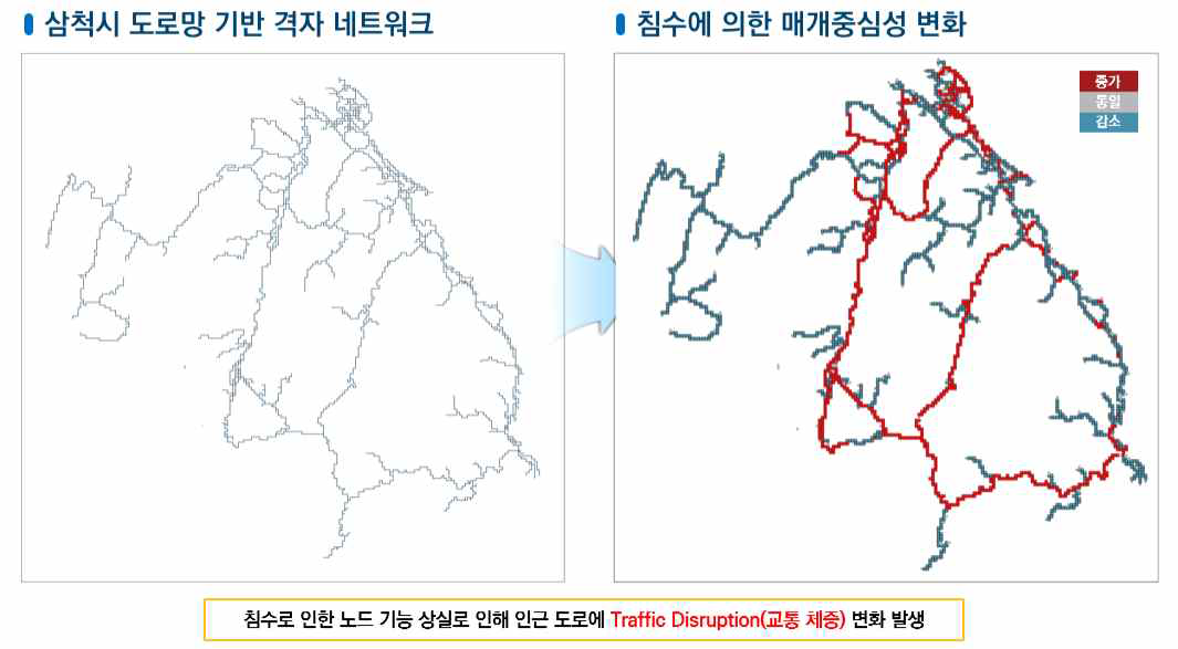 삼척시 호우에 의한 교통혼잡영향 변화 예시